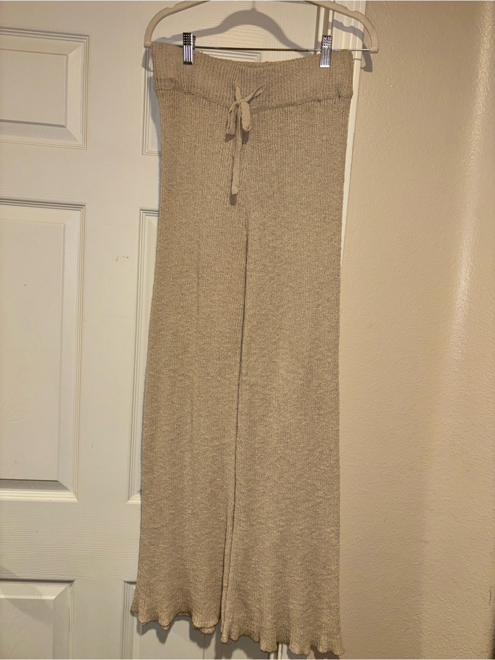 Beige lightweight Knit Drawstring Wide-Leg Pants L By Together